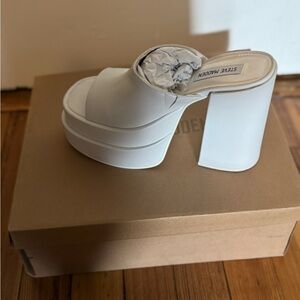 Steve Madden White Platform Slides with Block Heel